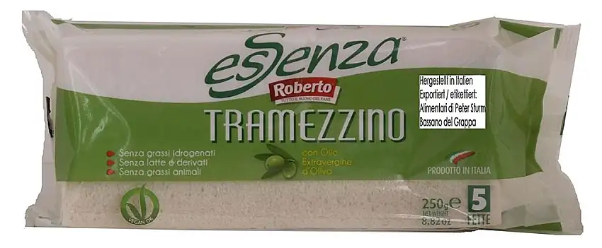 Roberto esSenza Tramezzino 6 x 250g = 1500g Weizenbrotscheiben mit extra natives Olivenöl Vegan