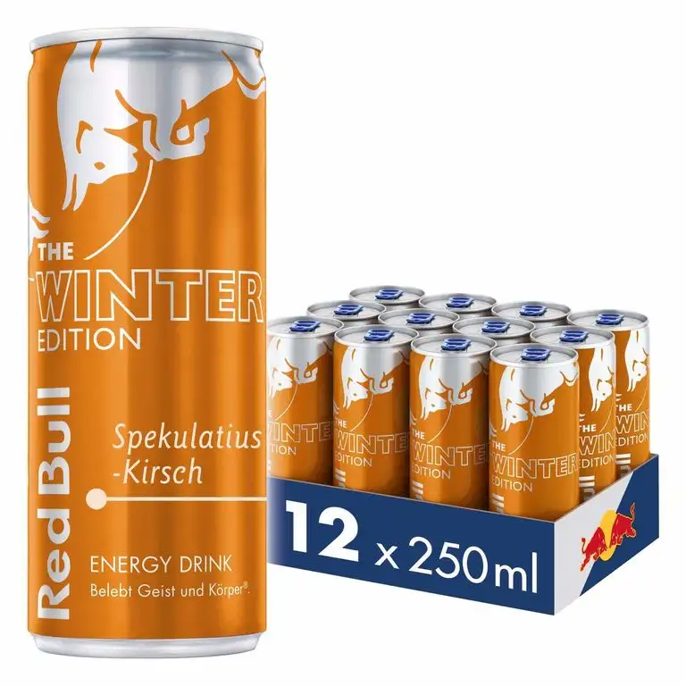 Red Bull Energy Drink Winter Edition, Spekulatius-Kirsch, Dosen Getränke, 12er Pack (12 x 250 ml)