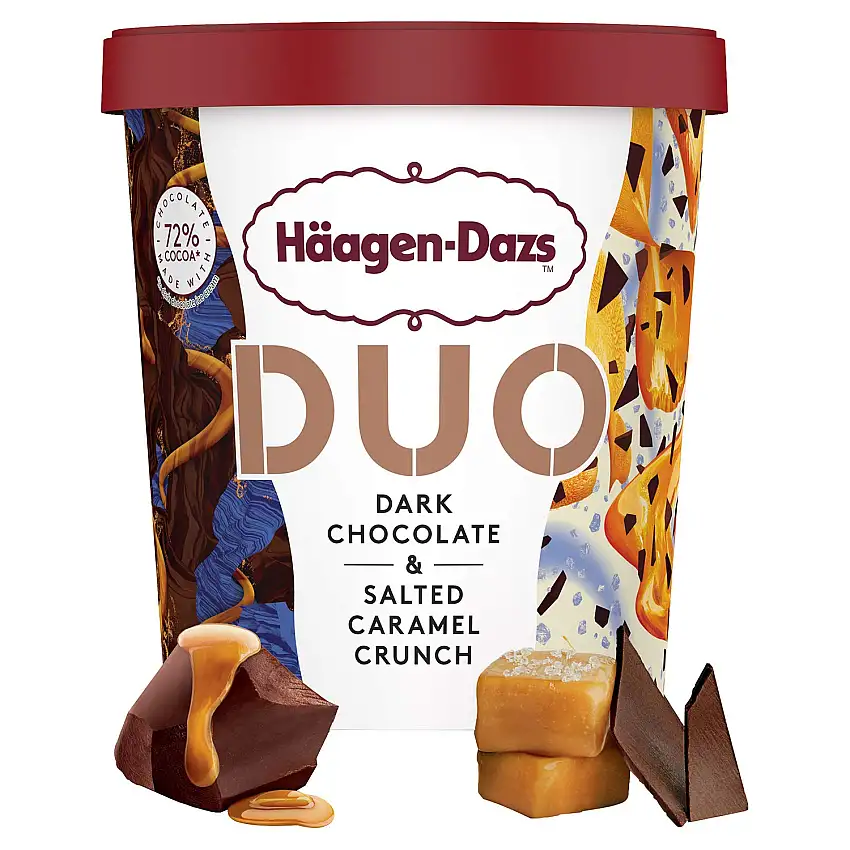 Häagen-Dazs Duo Dark Chocolate & Salted Caramel Crunch Eiscreme, 420ml (Tiefgefroren)