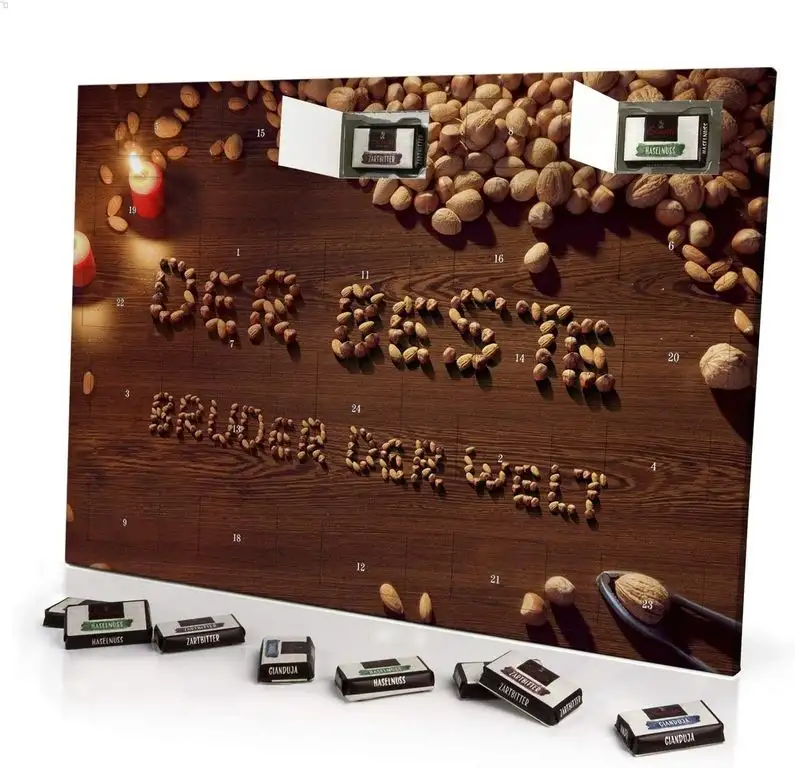 printplanet - Adventskalender mit Namen Der Beste Bruder der Welt - gefüllt mit Schokoladen-Füllung - personalisiert mit Namens-Motiv Nüsse - Schoko-Kalender, Weihnachtskalender, Namenskalender