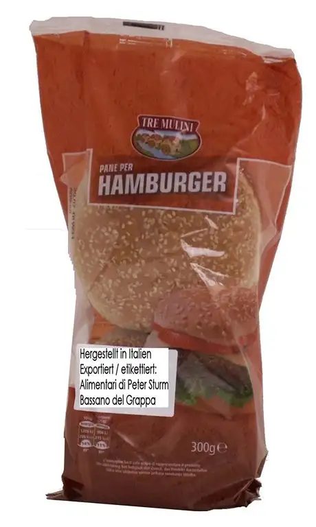 Tre Mulini Pane per Hamburger con Sesamo 10 x 4 x 75g = 3000g. Weizenbrötchen mit Sesam für Zubereitung von Hamburgern