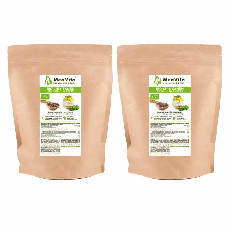 MeaVita Bio Chia Samen, (2 x 1000g) naturbelassen, glutenfrei ohne Gentechnik