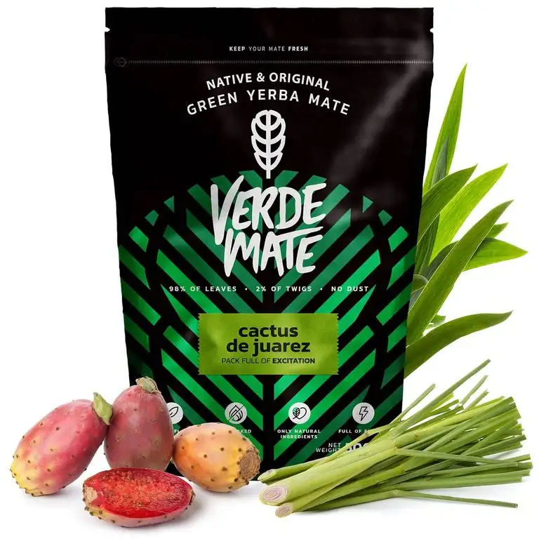 Mate Tee Yerba Verde Mate Green Cactus de Juarez 500g Verde Mate Grün Kaktusfeige anregender Mate Tee aus Brasilien Aromatisierter Mate Tee Glutenfrei nicht rauchgetrocknet