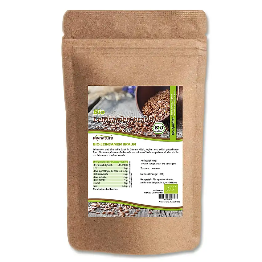 Mynatura Bio Leinsamen braun I Ganz I Backen I Kochen I Smoothie I Müsli I Leinsaat I (1000g)