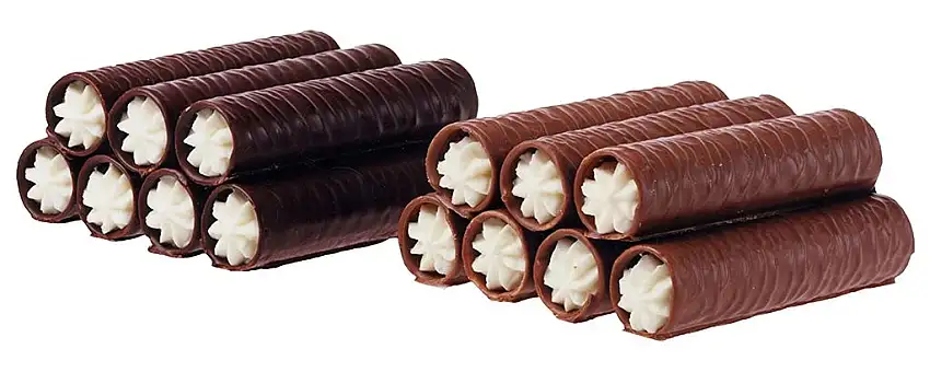 Schlotfeger Vollmilch und Zartbitter von Edelmann Schlotfeger, 100 Stk., hochwertige Marzipan Hippenrollen, Geschenk Ostern, Weihnachten, Geburtstag, Taufe, Kommunion, Hochzeit, Made in Germany, Torte