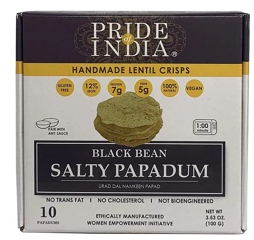 Pride Of India - Papadum Lentil Crisp (Salty Black Bean (Urad dal) namkin Papadum - 8pc)