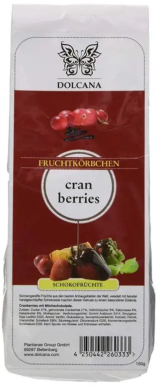 Dolcana Schokofrüchte - Cranberries in Vollmilchschokolade, 1er Pack (1 x 150 g Packung)