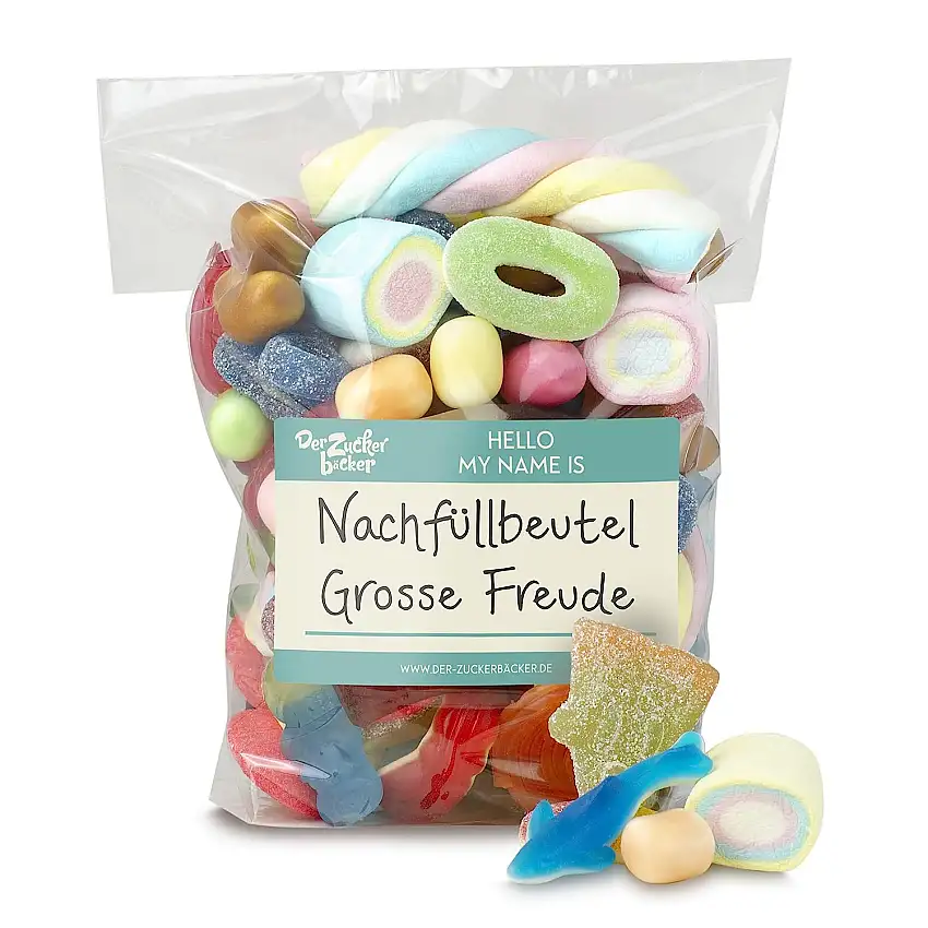 Nachfüllbeutel - Große Freude, Bunter Süßigkeiten-Mix mit Fruchtgummi und Kaubonbons