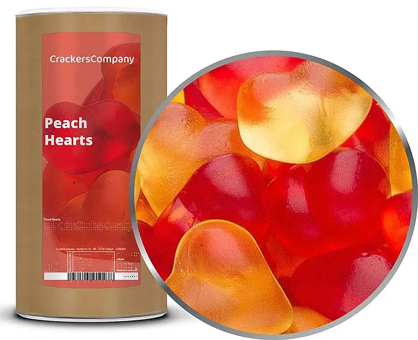 1 x 1100g Pfirsich Fruchtsaftgummi in Herzform in Rot und Gelb Gummibonbon glutenfrei laktosefrei