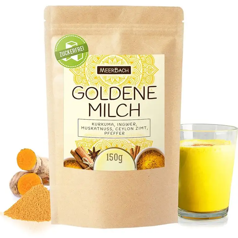 Goldene Milch 150g • Kurkuma Latte Gewürzmischung für Golden Milk • Yoga Drink • Pulver Mischung aus Kurkuma, Muskatnuss, Ingwer und Ceylon Zimt • ZUCKERFREI