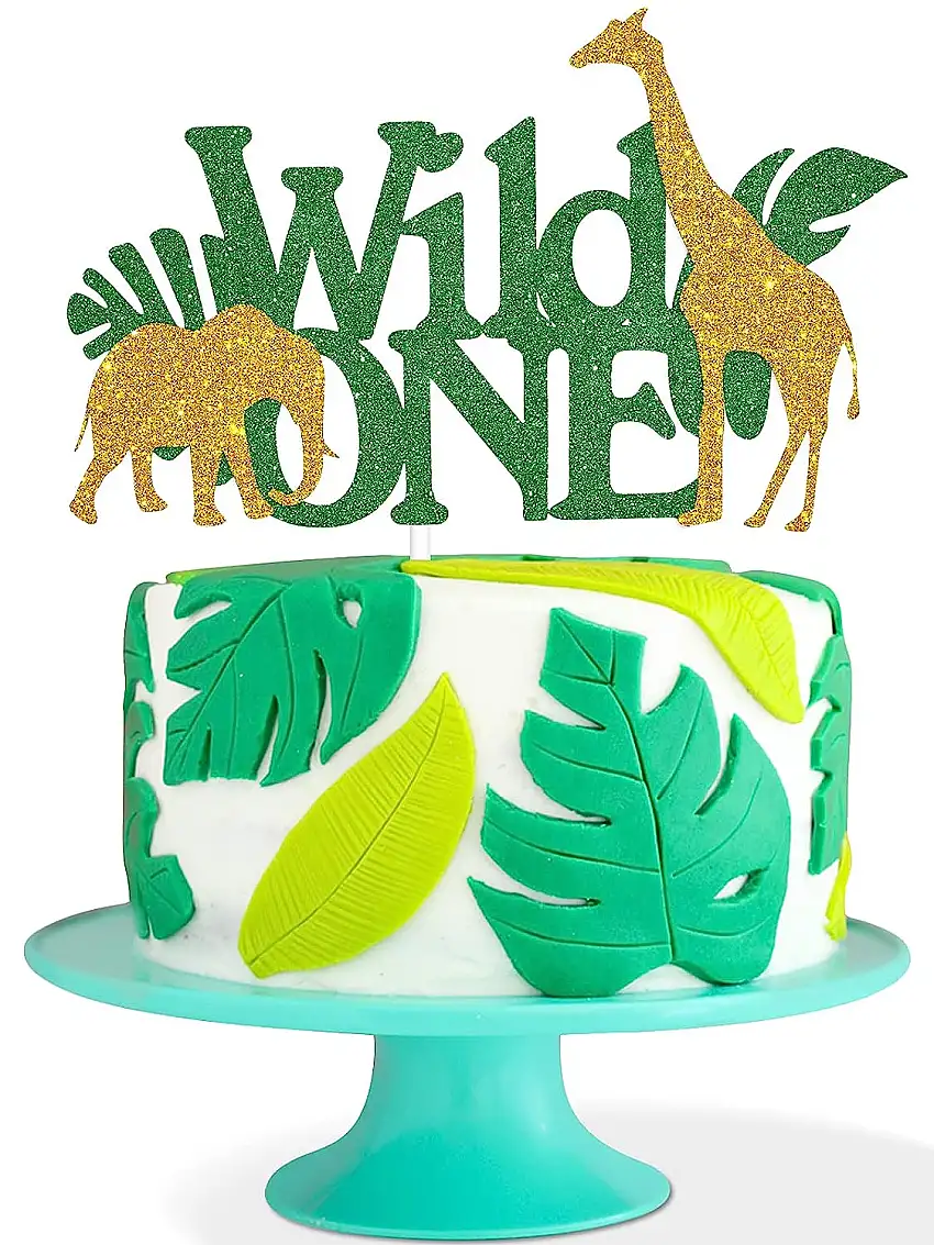 Kuchendekoration für den ersten Geburtstag, Motiv: Wild One – echtes wildes Kind zum ersten Geburtstag – Smash Dschungel, Safari-Tiere, Geschenkidee für Babypartys