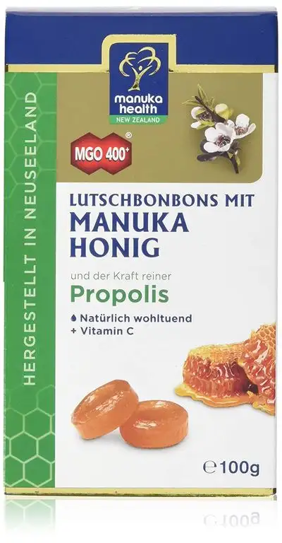 Manuka Health - Manuka Honig MGO 400 + Lutschbonbons mit Propolis 100 g - 100% Pur aus Neuseeland mit zertifiziertem Methylglyoxal Gehalt und Vitamin C Bonbons