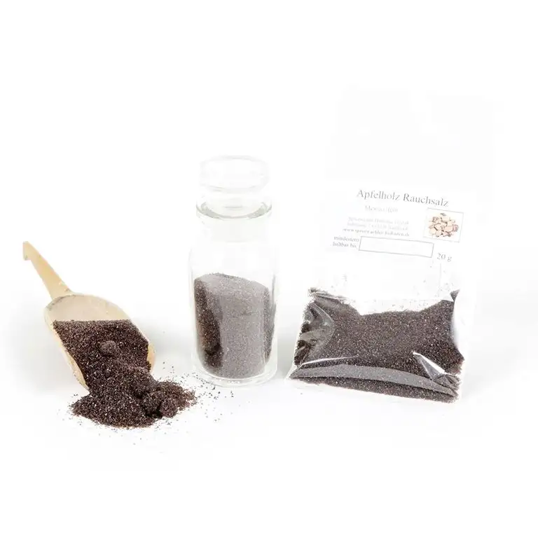 Apfelholz Rauchsalz, Gewürzsalz aus dem Räucherofen, Rauchsalz fein, Meersalz fein ohne Zusätze, Gourmet Salz, Dekorsalz, glutenfrei, 20g