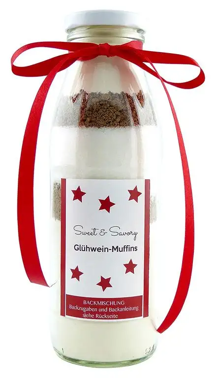 Backmischung im Glas für Glühwein Muffins mit Schokolade- Glühwein Muffins