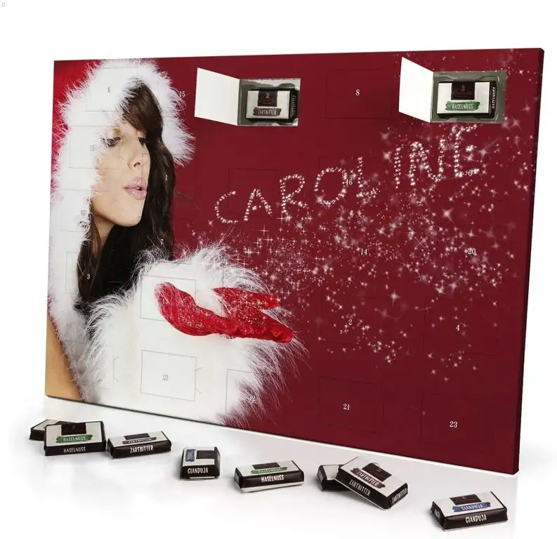 printplanet - Adventskalender mit Namen Caroline - gefüllt mit Schokoladen-Füllung - personalisiert mit Namens-Motiv Weihnachtsglitzer - Schoko-Kalender, Weihnachtskalender, Namenskalender