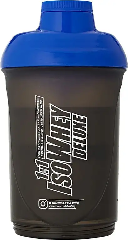 IronMaxx Super-Shaker - 700 ml - Rauchschwarz Blau - Protein-Shaker mit Pulverfach, Pillenfach, Drehverschluss, Sieb und Mess-Skala - Leicht zu reinigen - Designed in Germany
