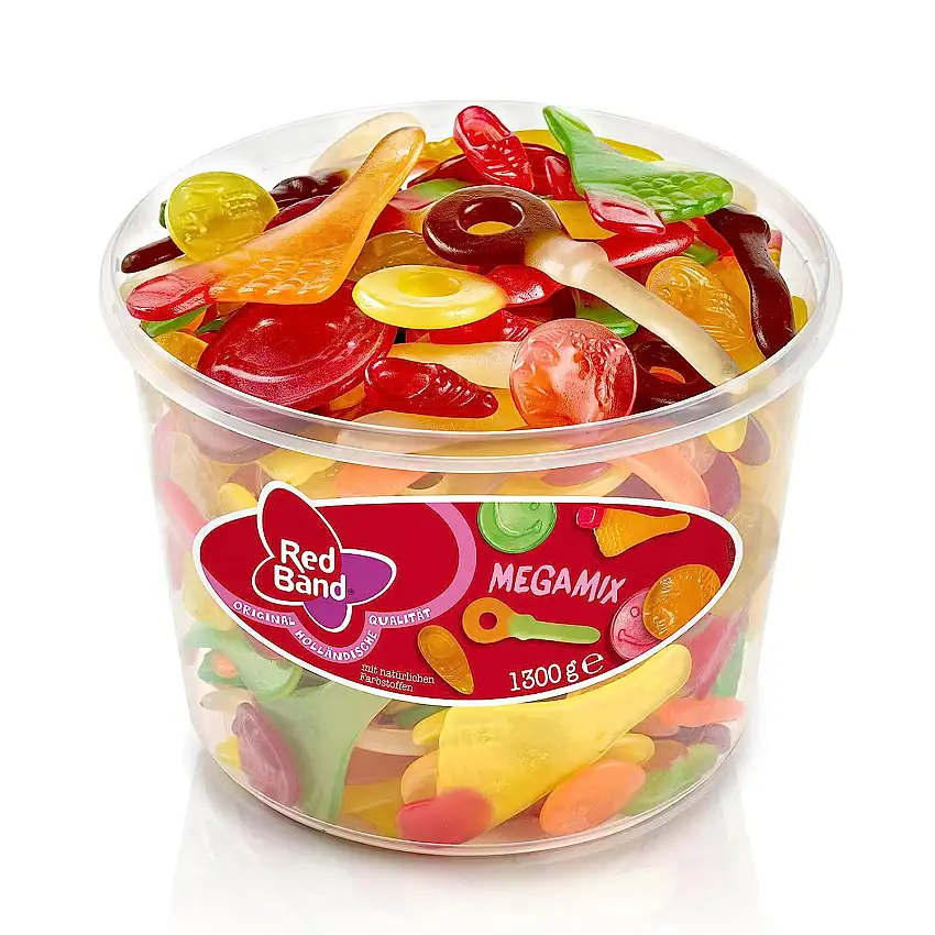 Red Band Fruchtgummi Mega Mix - Großpackung: 1,3 kg Dose - Weingummi Mix - Geschmacksvielfalt und Abwechslung - Holländische Qualität - Süßigkeiten