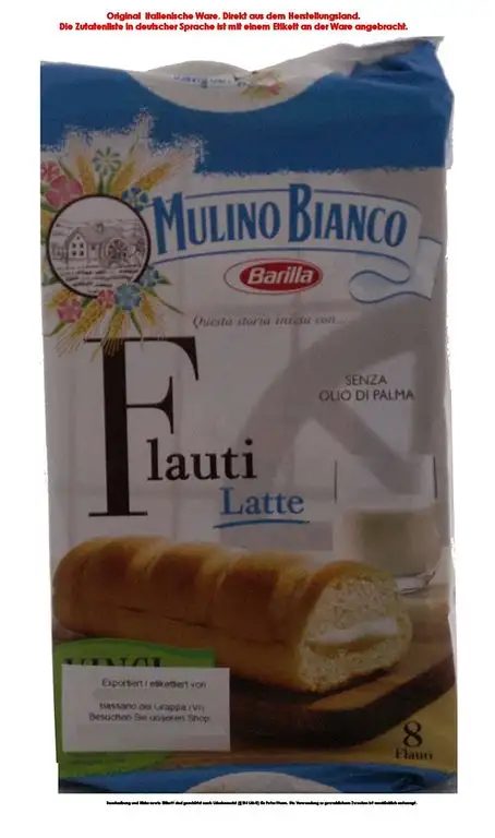 Mulino Bianco Flauti Latte 5 x 8 x 35g =1400g Süsse Backware Mini Kuchen mit Milchcremfüllung.