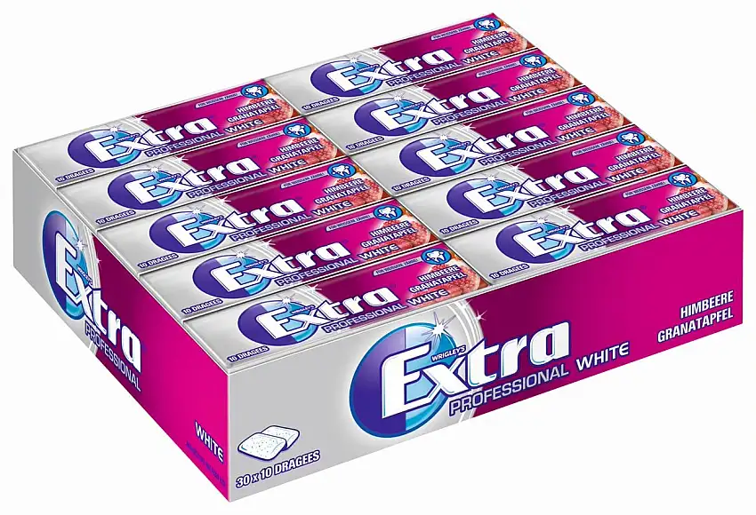 WRIGLEY'S EXTRA Professional White Kaugummi | Himbeere Granatapfel | Zuckerfrei | 30 Packungen (30 x 10 Dragees)