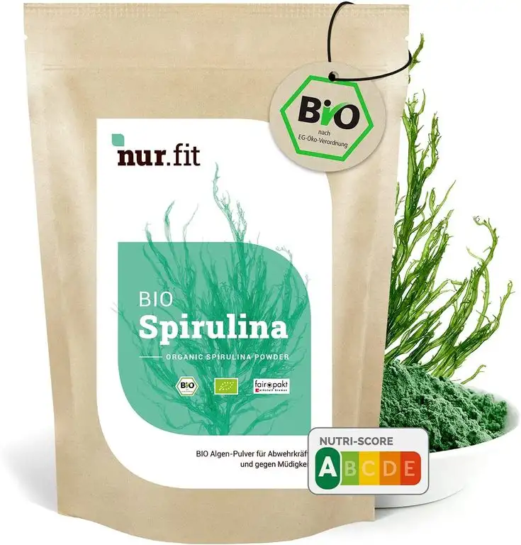nur.fit by Nurafit BIO Spirulina Pulver 1kg – rein natürliches Pulver aus Spirulina Algen ohne Zusatzstoffe aus kontrolliert biologischem Anbau – Green-Smoothie-Pulver in Rohkostqualität