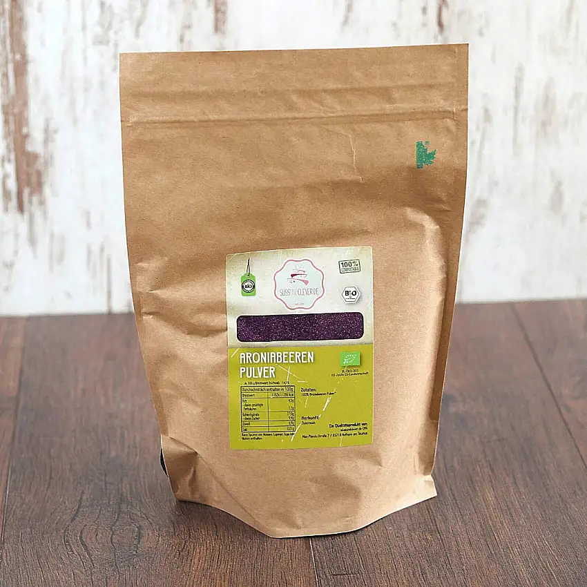 süssundclever.de® Bio Aroniabeeren Pulver | aus Österreich | 700 g | gefriergetrocknet | plastikfrei und ökologisch-nachhaltig abgepackt