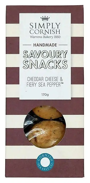 Warrens Bakery, Simply Cornish Cracker mit Cheddar und Fiery Sea Pepper, 170g.