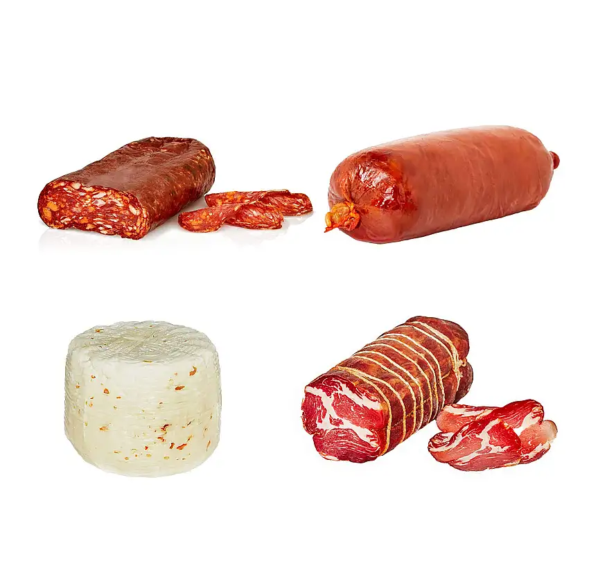 Calabria Probierbox Salumi Pasini® | Sparpackung | Nduja 200g, Pikante Spianata 900g, Pikanter Capocollo 1,3Kg und Primo Sale Scharfer Chili-Pfeffer-Käse 950g
