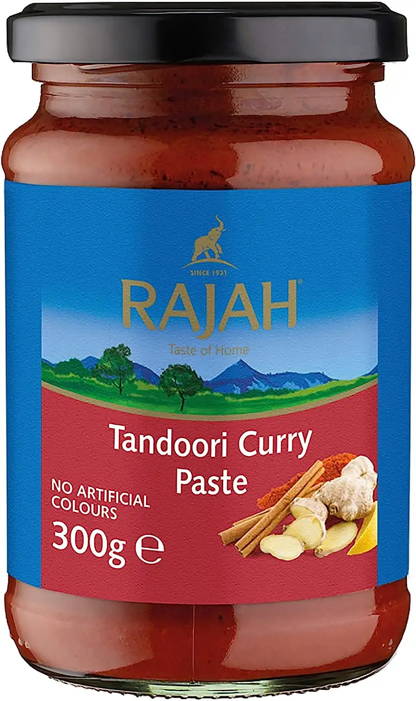 Rajah Tandoori Currypaste – Leicht scharfe Gewürzpaste für authentische Curry-Gerichte – Ideal zum Würzen von Fleisch, Fisch oder Gemüse – 1 x 300 g