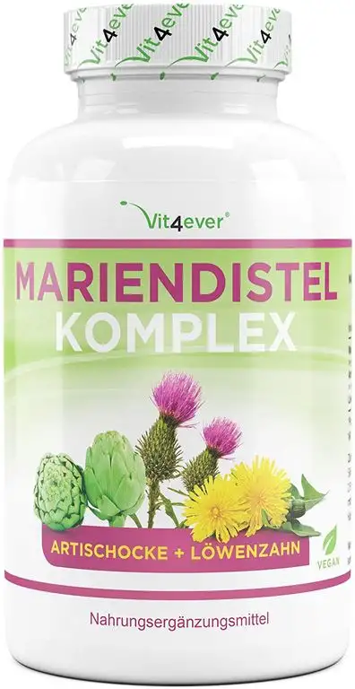 Mariendistel Artischocken Löwenzahn Komplex - 240 Kapseln (4 Monatsvorrat) - Hochdosiert mit 80% Silymarin & 2,5% Cynarin - Laborgeprüft - Vegan