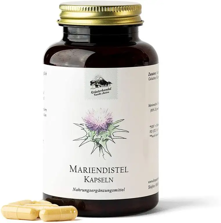 KRÄUTERHANDEL SANKT ANTON® - Mariendistel Kapseln - Hochdosiert - 80% Silymarin Anteil aus Mariendistelsamen - Deutsche Premium Qualität (90 Kapseln)