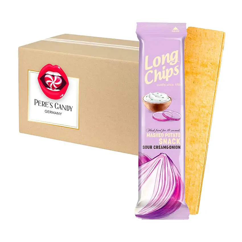 20 x 75g Long Chips Sour Cream & Onion von Pere's Candy® Box mit Geschenk