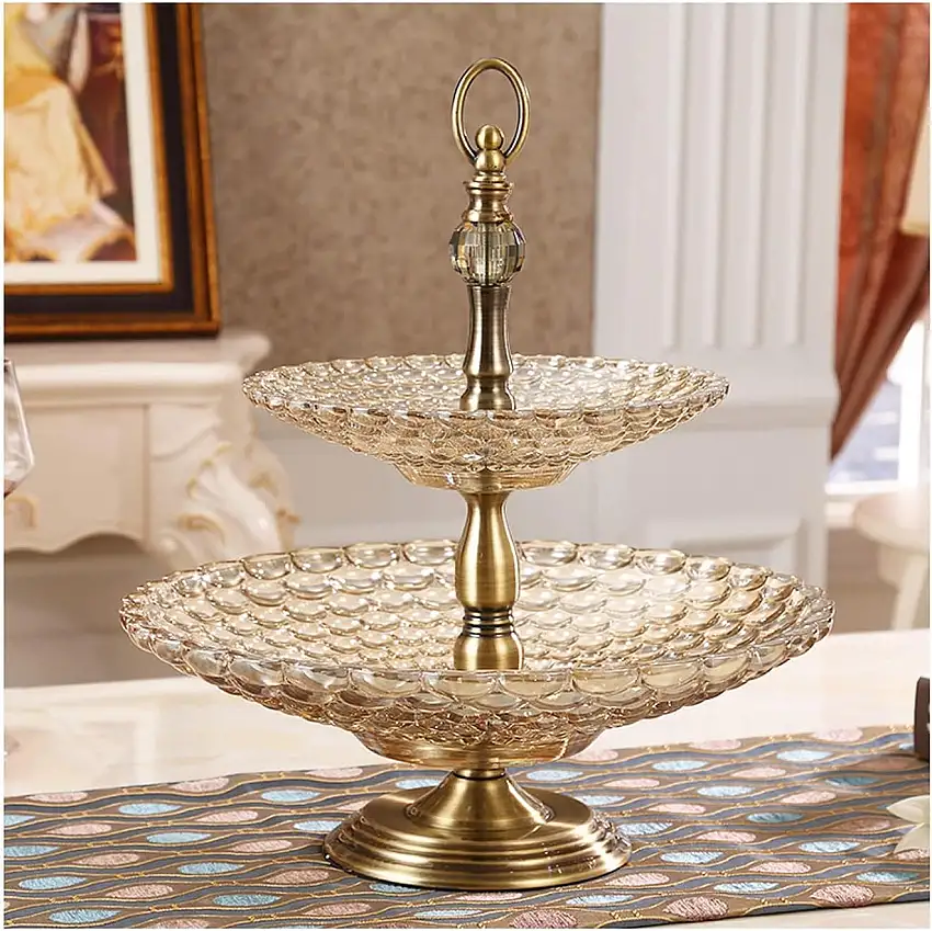 Obstkorb Glas Doppelschicht Fruchtplatte Modern Kreative Wohnzimmer Dekorationen Home Couchtisch Obst Platte Fruchtschüssel Dekorative Obstschalen für Zuhause