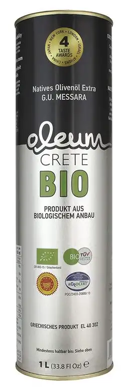Oleum Crete BIO P.D.O. Messara / Kreta 1000ml herzhaftes, fruchtiges Olivenöl. Hersteller mit über 44 internationalen Auszeichnungen.