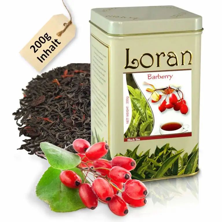 LORAN - Schwarzer Tee mit Berberitze, Premium Qualität, Ceylon Tee schwarz aus Sri Lanka, lose in Dose 200g, Berberitzen, Ringelblumenblüten und Berberitze-Aroma, Geschenk für Frauen und Männer