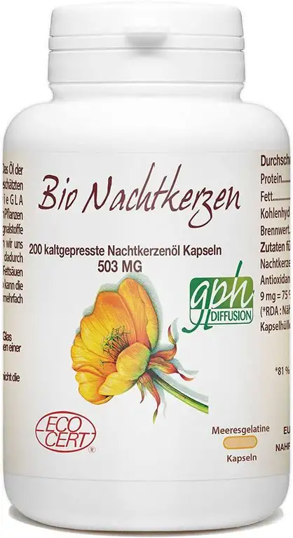 Bio Nachtkerzenöl- 500mg- 200 kaltgepresste Öl Kapseln
