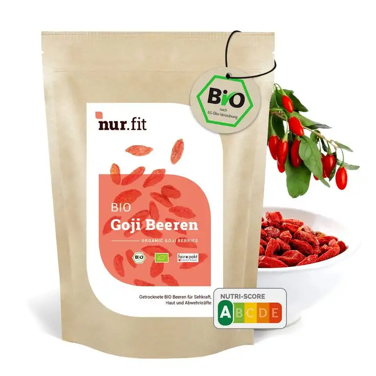 nur.fit by Nurafit BIO Goji Beeren 500g – ungeschwefelte, naturbelassene Wolfsbeeren in zertifizierter Bioqualität – Bocksdorn Beeren als veganer Superfood Snack mit Antioxidantien