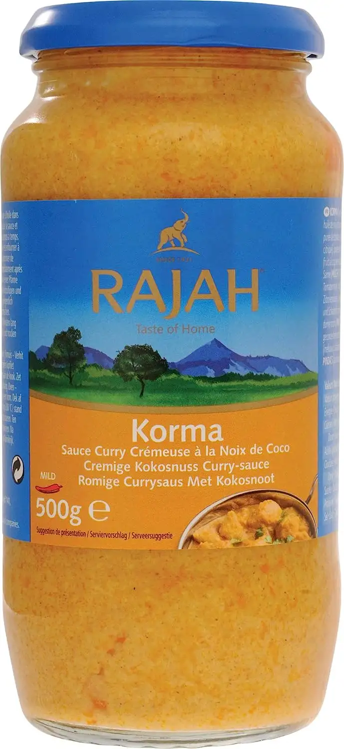 Rajah Korma Cremige Kokosnuss Curry-Sauce – Milde Fertigsauce – 2 x 500 g