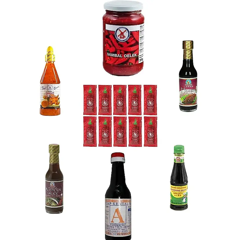 7 tlg. Saucen Set sojasauce austernsauce sambaloelek sriracha hoisin ketjap manis sushiset chili dips