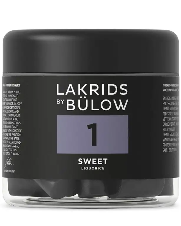 LAKRIDS BY BÜLOW - 1 - SWEET - 150g - Süße Gourmet Lakritze aus Dänemark - Glutenfrei & ohne Gelatine - Dose aus 100% rPET - Süßigkeiten Geschenk für Lakritze Liebhaber