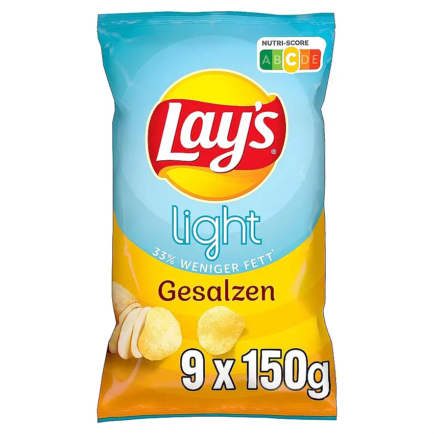 Lay's Light Gesalzen - Knusprig gesalzene Kartoffelchips für eine gelungene Party (9 x 150 g)