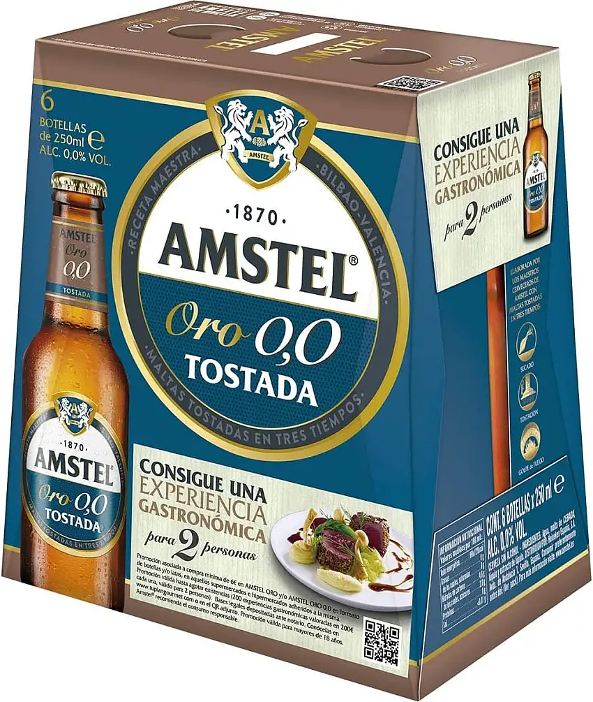 Amstel Gold 0,0 Bier, ohne Alkohol, 6 Flaschen, 25 cl