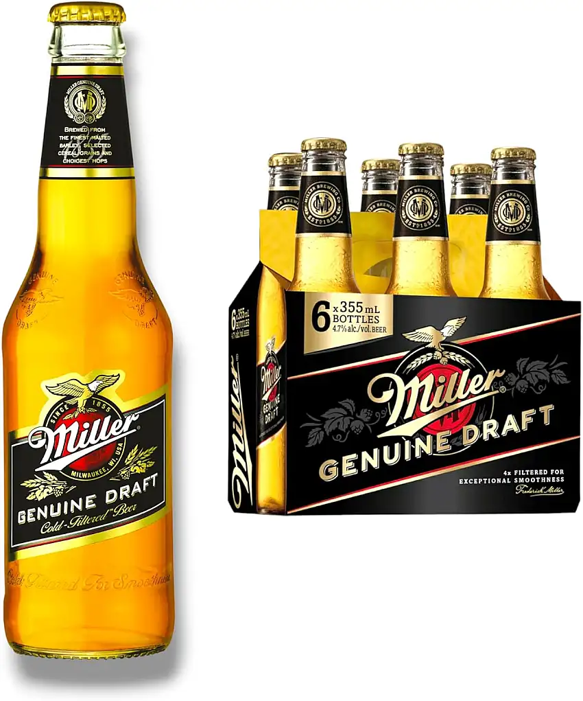 6 x 0,33l Miller Genuine Draft - Bier aus den USA mit 4,7% Vol. inklusive Haus der Biere Berlin Bierdeckel