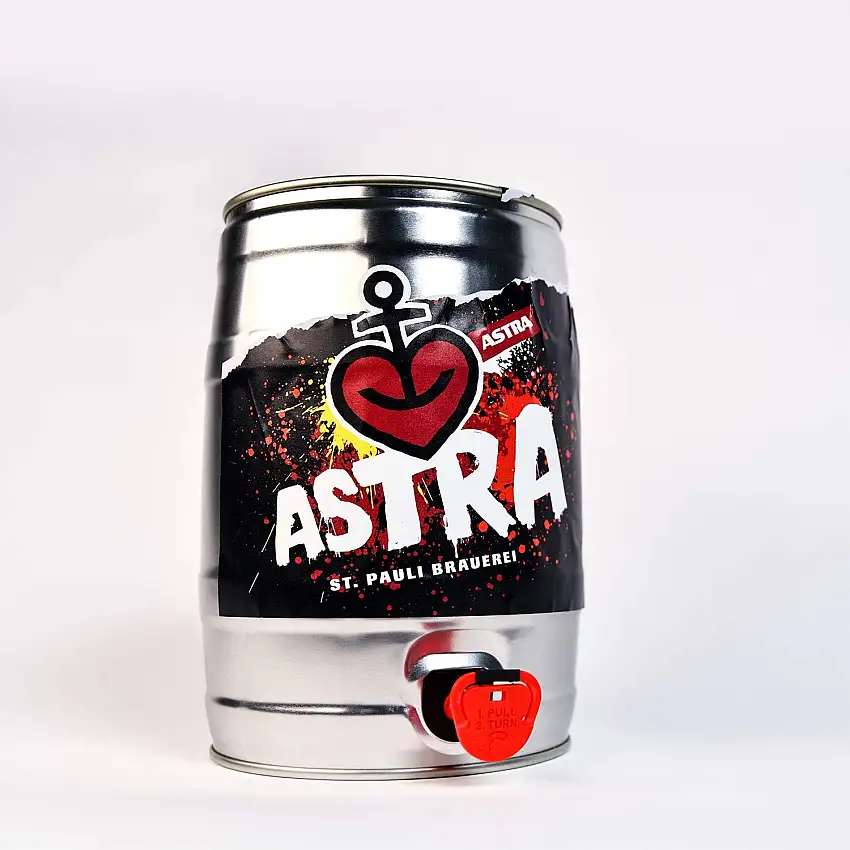 ASTRA St.Pauli-Brauerei 5 Liter "Keller Kalle" Bier Fass mit Zapfhahn, Sonderabfüllung, 5,4% Vol., gebraut im Herzen von St. Pauli