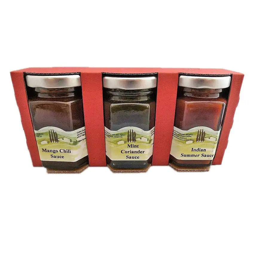 3er Barbequesaucen Box Grillsauce 1x Mango Chili, 1x Mint Coriander, 1x Indian Summer Soße
