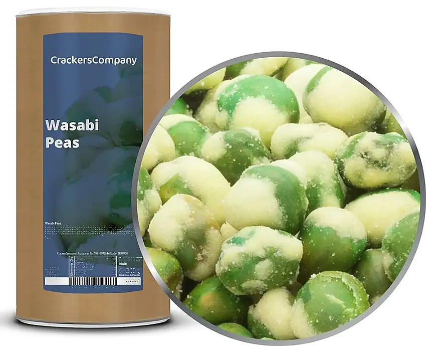 1 x 500g Grüne knackige Erbsen luftgtrocknet geröstet mit Wasabi scharf vegetarisch vegan fettarm reich an Protein