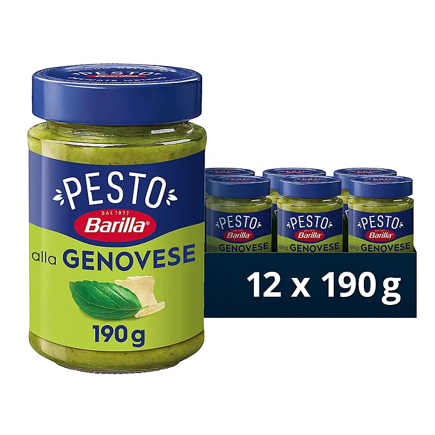 Barilla Pesto alla Genovese Pesto Pastasauce mit italienischem Basilikum und Parmigiano Reggiano DOP, Basilikum aus nachhaltiger Landwirtschaft, 12 x 190g