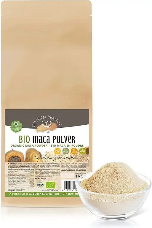 Bio Maca Pulver 1 kg | Echte Macawurzel, gemahlen | Premiumqualität | Powerwurzel |ohne Zusätze | glutenfrei | vegan | Golden Peanut