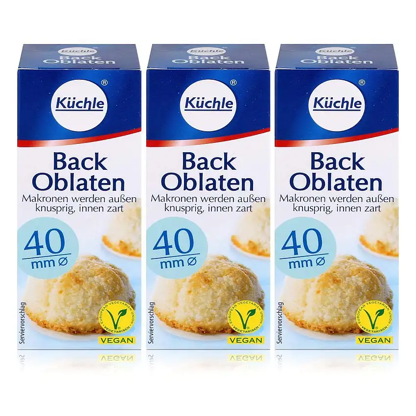 Küchle runde Back Oblaten 40mm Ø 23g - Makronen bleiben innen zart (3er Pack)