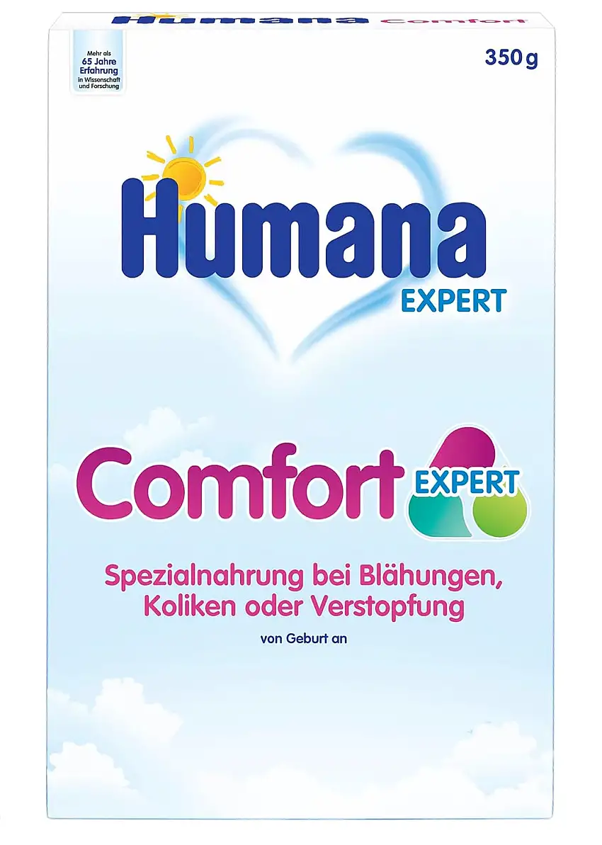 Humana Comfort Expert, bei Blähungen, Verstopfung und Drei-Monats-Koliken, Spezialnahrung bei Verdauungsproblemen, mit aufgespaltenem Eiweiß, von Geburt an, 350 g
