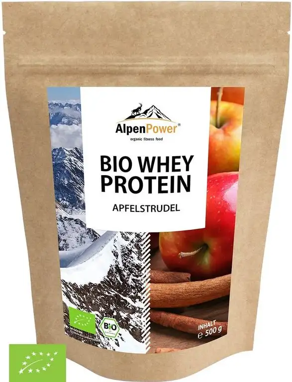 AlpenPower BIO WHEY Protein Apfelstrudel 500g I Ohne Zusatzstoffe I 100% natürliche Zutaten I Bio-Milch aus Bayern und Österreich | Hochwertiges Eiweißpulver